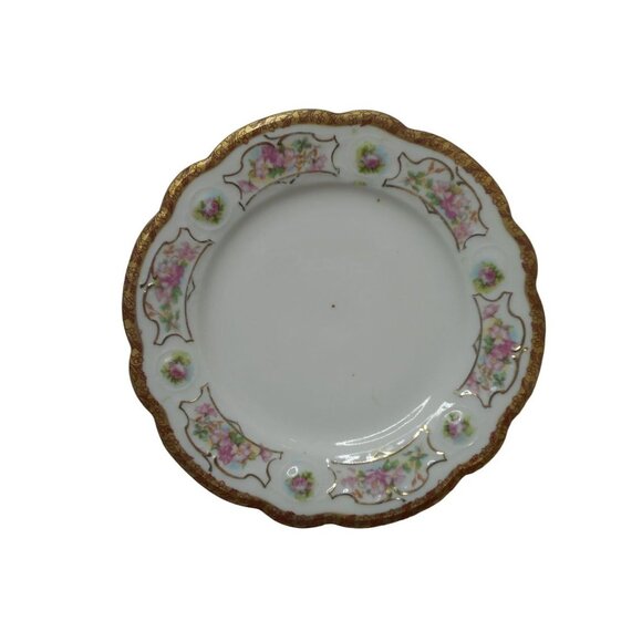 3 Moritz Zdekauer M Z Austria China Dessert Plates Gold Pink Roses 1884-1909 - Picture 2 of 4